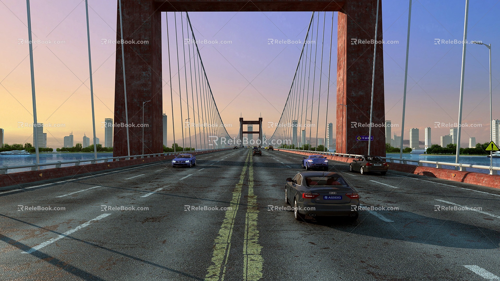 Bridge overpass river-crossing bridge iron cable bridge 3d model