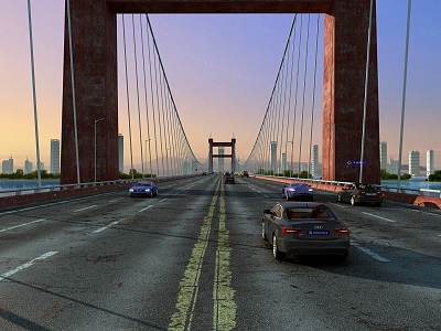 Bridge overpass river-crossing bridge iron cable bridge 3d model