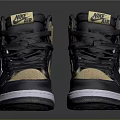High Top Black Gold White Shoes With Nike Swoosh Logo And White Sole
