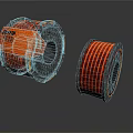 Orange And Black Cable Spools With Sharp Label On White Background
