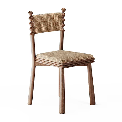Wooden Frame Single Chair Featuring Woven Seat And Backrest Design 3d model
