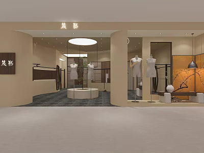 Fashionable Clothing Store Interior Design With Mannequins Display Racks And Elegant Decor 3d model