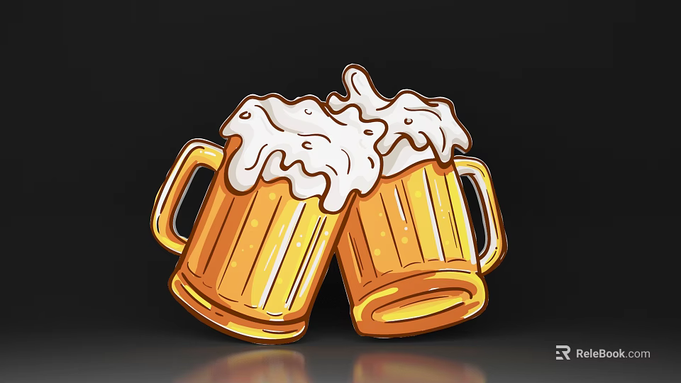 Golden Beer Mugs Clinking Together With Frothy White Foam On Top 3d model 