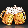 Golden Beer Mugs Clinking Together With Frothy White Foam On Top