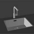 Stainless Steel Built in Washbasin with Silver Faucet on Light Countertop and Grey Wall