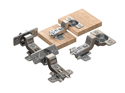 Durable Metal Hinges And Wooden Boards For Furniture Door And Cabinet Fittings 3d model