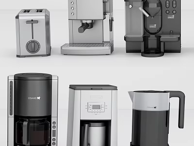 Modern Kitchen Appliances Featuring Coffee Maker Toaster Electric Kettle And More 3d model