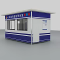 Small Blue And White Sales Office Building With Windows And Signage