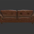 Brown Leather Two Seater Sofa in Vintage Style with Tufted Backrest and Wooden Legs