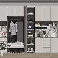 Modern Shoe Cabinet Design With Storage Space Clothing Hanger And Marble Countertop