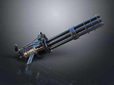 Modern Multi Barrel Machine Gun Featuring Metallic Structure Shiny Barrels And Mechanical Parts 3d model