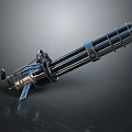 Modern Multi Barrel Machine Gun Featuring Metallic Structure Shiny Barrels And Mechanical Parts