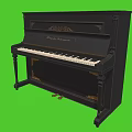 Elegant Black Upright Piano With Ornate Carvings On Green Background