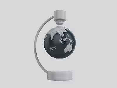 Decorative Ornament Set Magnetic Levitation Globe with White Base and Black World Map Design 3d model