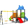 Colorful Playground Equipment With Animal Shaped Top Multiple Slides Swings And Safe Steps