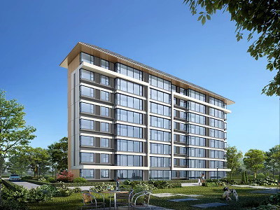 Modern Residential Building With Lush Greenery And Outdoor Leisure Area 3d model
