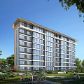 Modern Residential Building With Lush Greenery And Outdoor Leisure Area