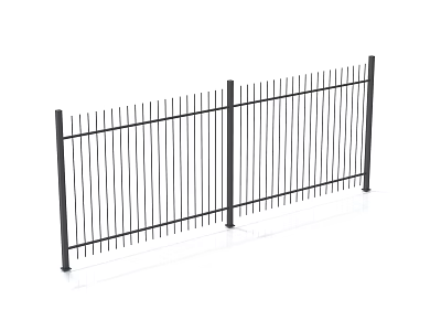 Modern Metal Fence Design With Vertical Bars And Horizontal Rails 3d model