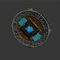 Decorative Circular Ornament With Blue Gemstone Inlaid Wooden Center And Metallic Rim