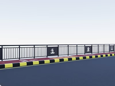 Black Road Guardrails With Warning Signs And Yellow Black Striped Safety Base 3d model