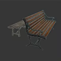 Classic Wooden Bench With Metal Armrests And Small Wooden Stool Furniture Set