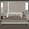 Modern Double Bed Bedroom Interior With Upholstered Headboard Plush Pillows And Bedside Decor 3d model