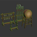 Traditional Wooden Weapon Rack With Drum Stand And Abacus Frame
