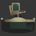 Detailed Small Boat Model With Green Seats Blue Motor And Beige Wooden Floor
