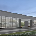 Modern Building Entrance Gate With Glass Curtain Wall Gray Exterior Spacious Area And Green Lawn