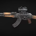 Vintage Military Assault Rifle With Wooden Stock Handguard Tactical Scope And Metal Components