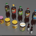 Various Bottled And Jarred Household Products With Colorful Labels And Different Sizes On Dark Surface