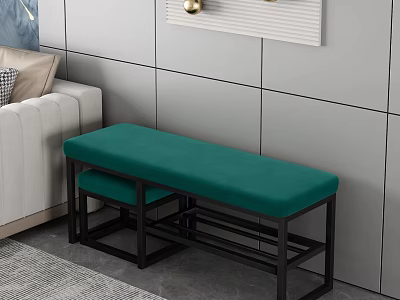 Green Upholstered Sofa Bench With Black Frame In Modern Minimalist Living Room 3d model