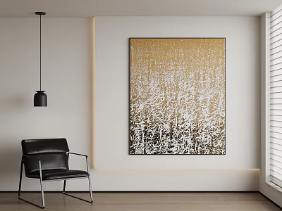 Modern Interior With Gold And White Abstract Painting Black Chair And Pendant Light 3d model