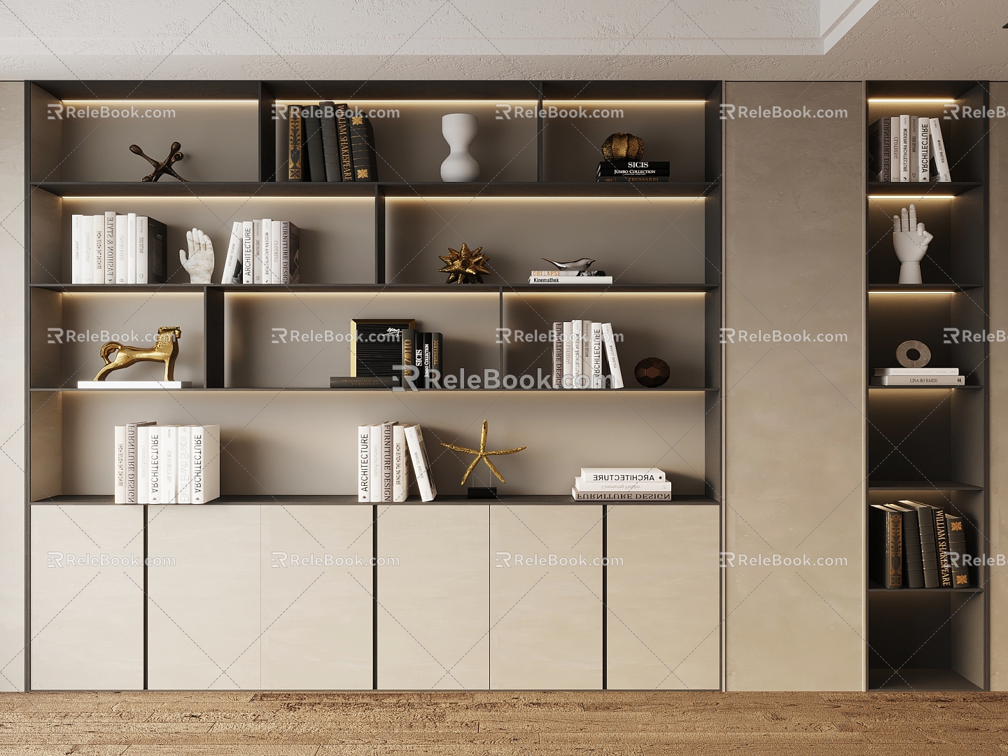 Bookcase Study Background Book Decoration Ornaments 3d model