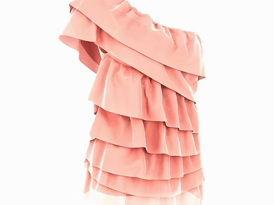 Stylish Pink One Shoulder Ruffled Layered Dress With Elegant Design Details 3d model