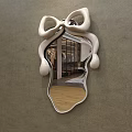 Bow Shaped White Frame Mirror Reflecting Modern Room Interior With Furniture