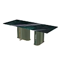 Modern Green Dining Table With Marble Top And Metal Accent Legs