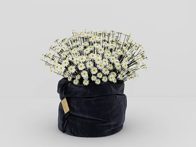 Black Velvet Vase With White Daisies And Golden Tag For Home Decoration 3d model