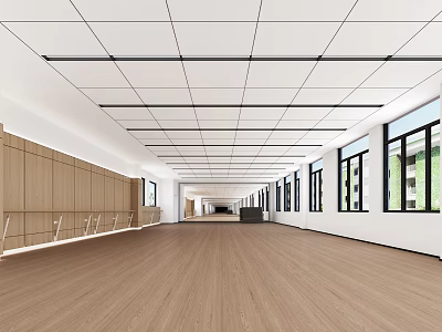 Spacious Modern Fitness Studio With Wooden Flooring White Walls And Large Windows 3d model