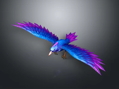 Vibrant Blue Purple Gradient Winged Bird Flying With Colorful Plumage Against Gray Background 3d model
