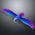 Vibrant Blue Purple Gradient Winged Bird Flying With Colorful Plumage Against Gray Background