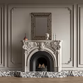 Ornate Fireplace With Paneled Walls Above Framed Mirror Mantel With Vase Figurine And Candlesticks
