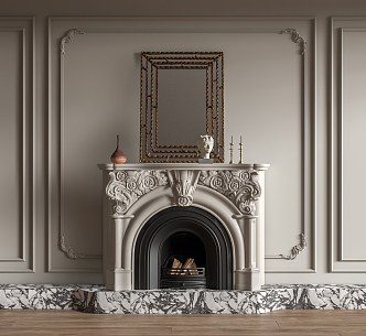 Jianou fireplace carved fireplace stove decorative mirror wall panel 3d model