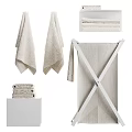 Modern Bathroom Set With Folded Hanging Towels And Storage Rack Basket