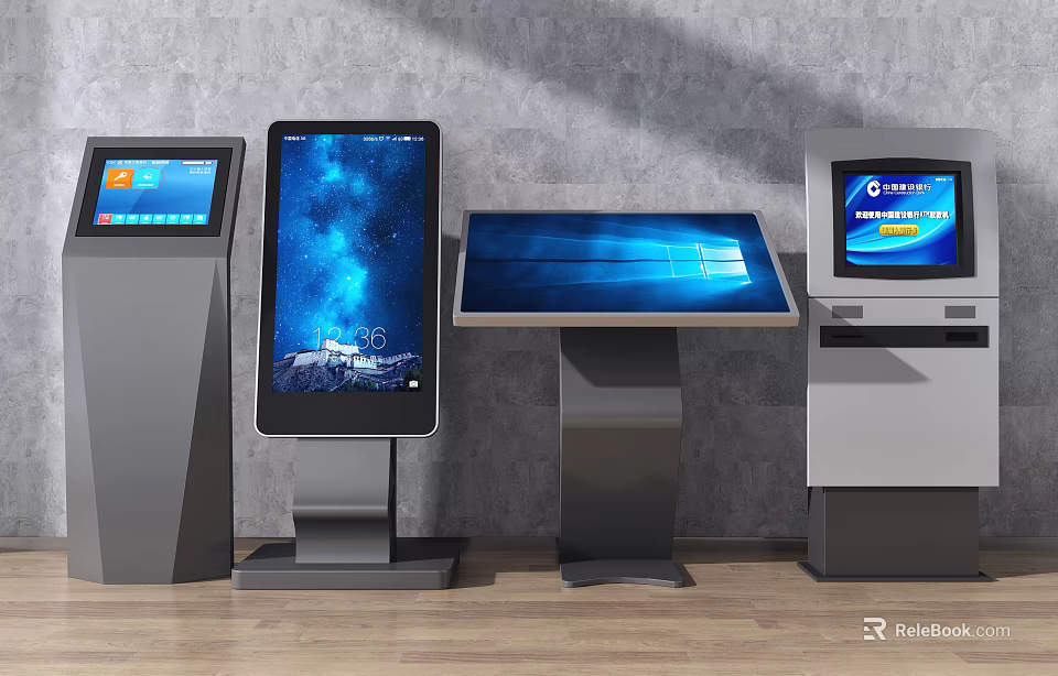 Modern Public Facilities Interactive Touchscreen Kiosks For Information And Self Service 3d model 