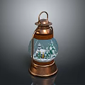 Copper Lantern Shaped Snow Globe With Snow Scene Small House And Trees