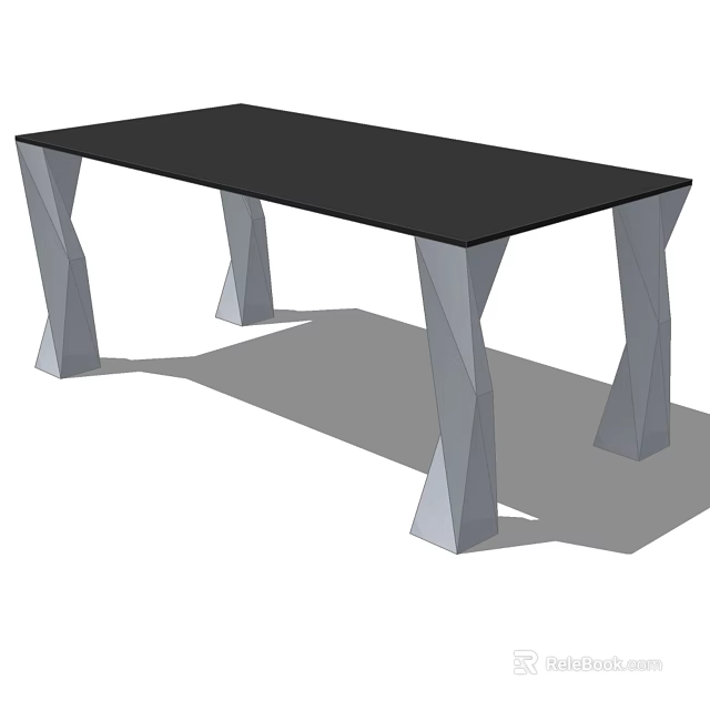 Modern Dining Table With Black Tabletop And Grey Geometric Legs 3d model 