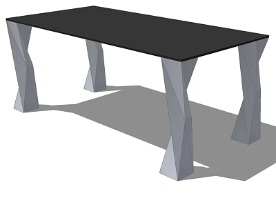 Modern Dining Table With Black Tabletop And Grey Geometric Legs 3d model