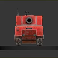 Red Military Tank With Cannon Top Machine Gun And Worn Tracks