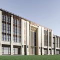 Elegant Modern Sales Office Building With Stone Facade Large Windows And Ornamental Details